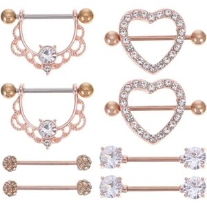 4 Pairs Women Papilla Studs Chic Shiny Breast Rings Body Piercing Jewelry